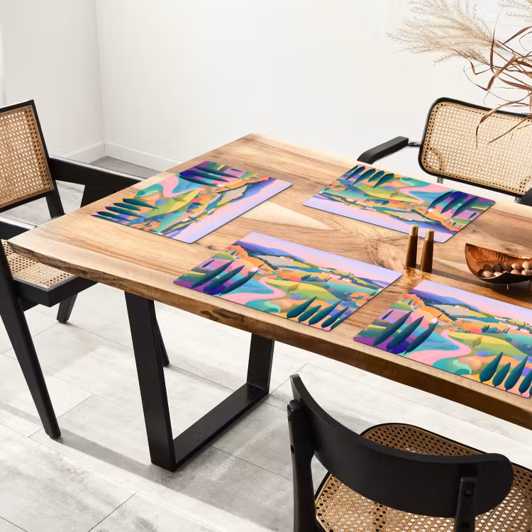Tischset - Landschaft - Lila - Pastell - Häuser - 6 Stück — 4