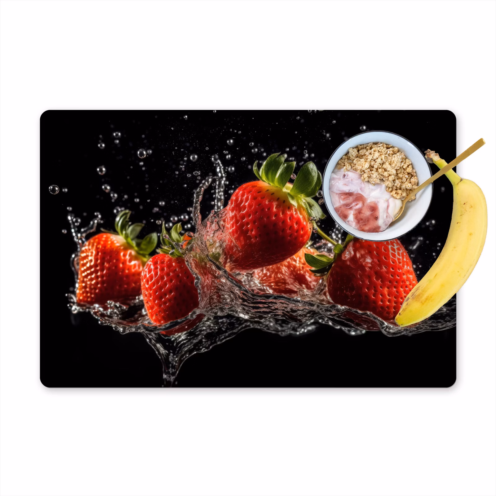 Tischset - Erdbeeren - Obst - Rot - Wasser - Schwarz — 1
