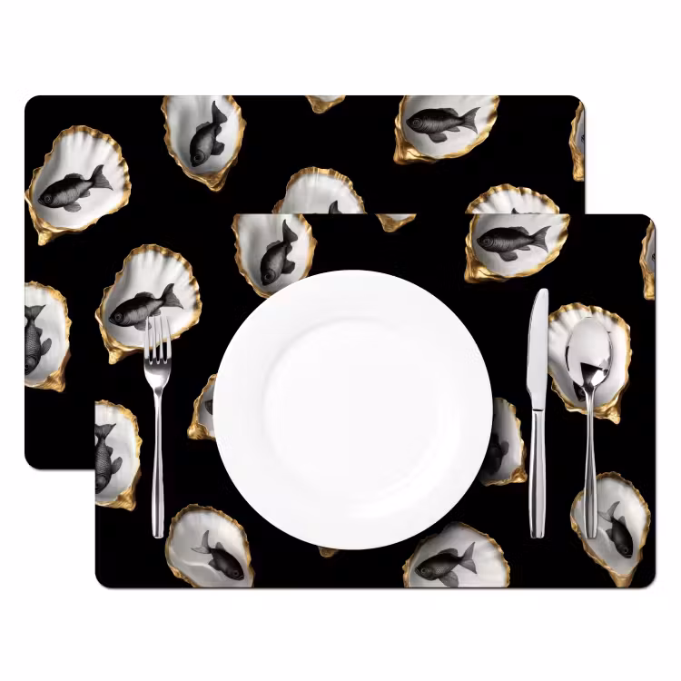 Tischset - Austern - Schwarz - Fisch - Gold — 2