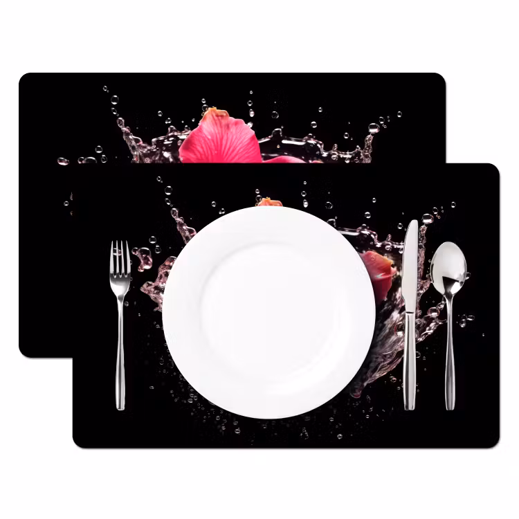 Tischset - Blumen - Rosa - Wasser - Schwarz - Botanisch - Natur — 2
