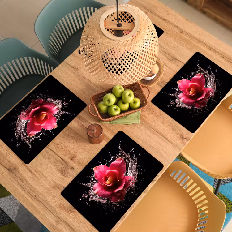 Tischset - Blumen - Rosa - Wasser - Schwarz - Botanisch - Natur — 3