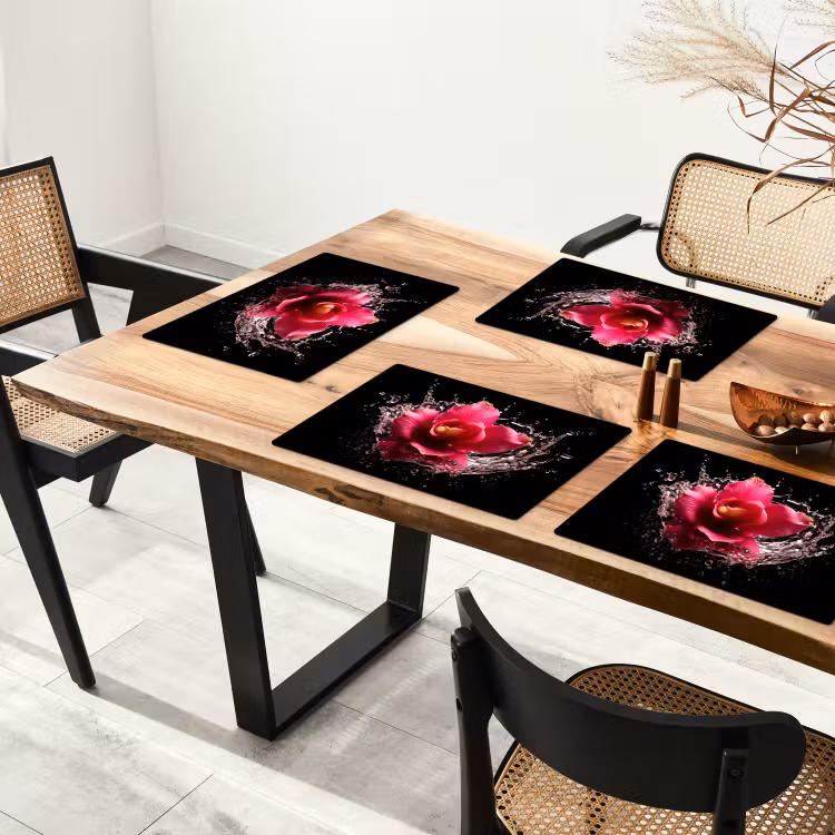 Tischset - Blumen - Rosa - Wasser - Schwarz - Botanisch - Natur — 4