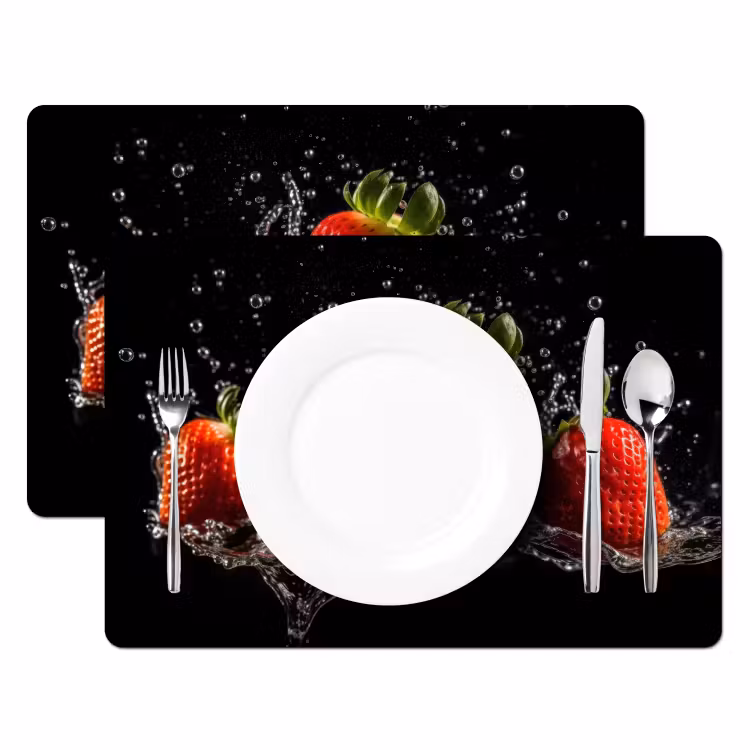 Tischset - Erdbeeren - Obst - Rot - Wasser - Schwarz — 2