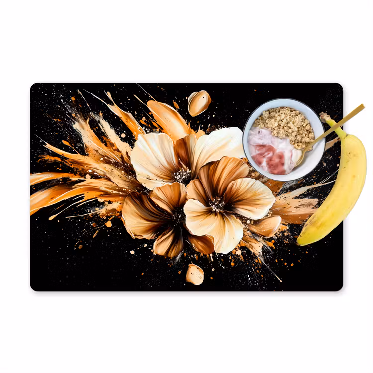 Tischset - Blumen - Gold - Graffiti - Schwarz - Abstrakt - 6 Stück — 1