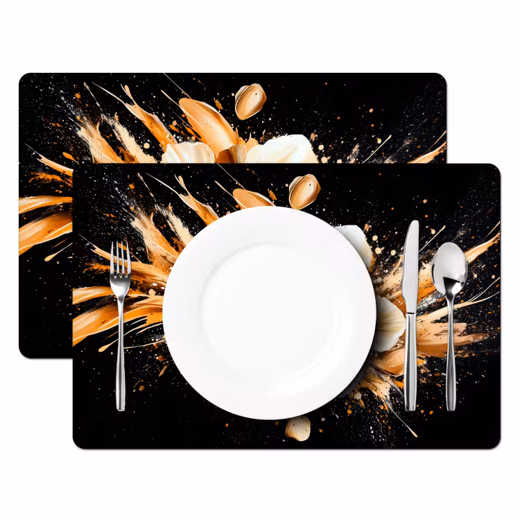 Tischset - Blumen - Gold - Graffiti - Schwarz - Abstrakt - 6 Stück — 2