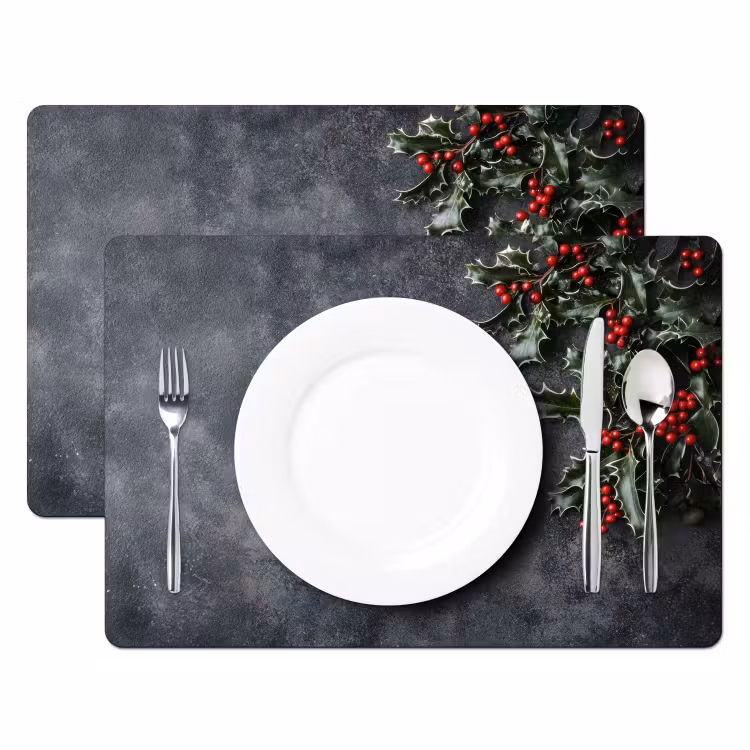 Tischset - Weihnachten - Zweige - Winter - Rot - 6 Stück — 2