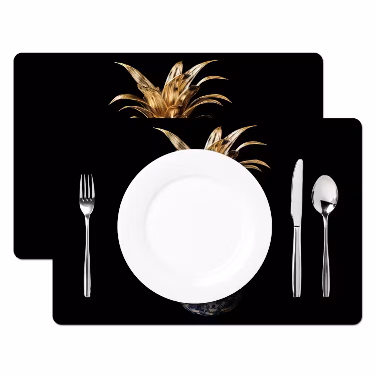 Tischset - Ananas - Blumenmuster - Gold - Delfter Keramik - 6 Stück — 2