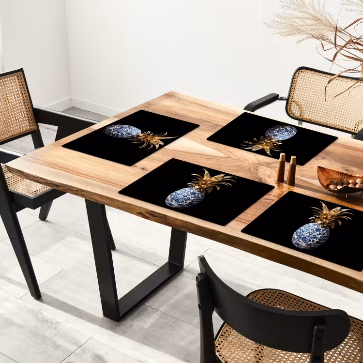 Tischset - Ananas - Blumenmuster - Gold - Delfter Keramik - 6 Stück — 4