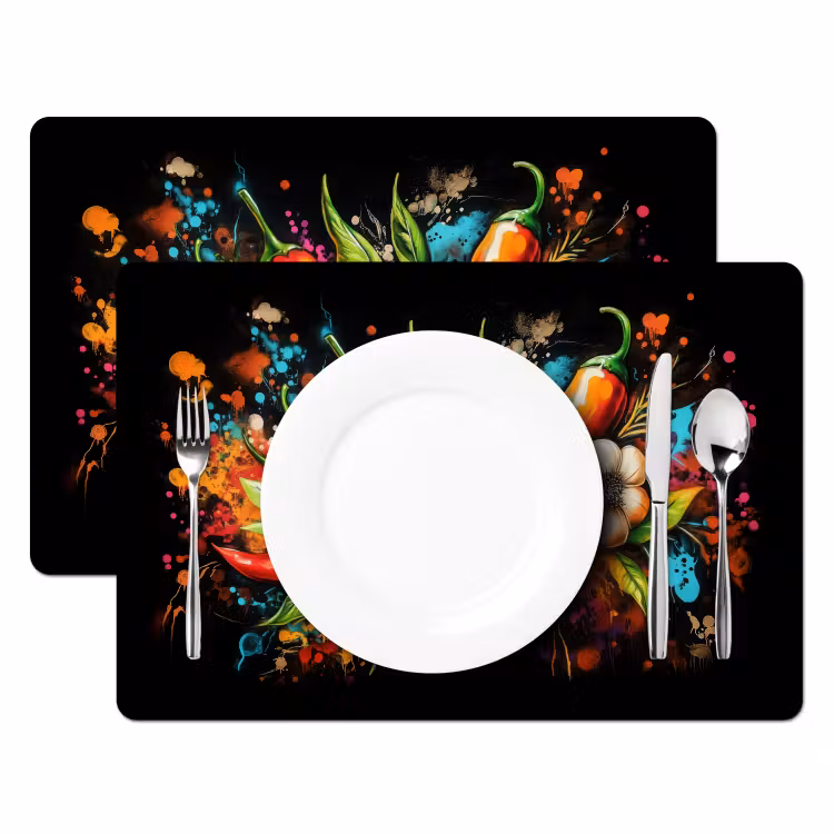 Tischset - Gemüse - Paprika - Knoblauch - Graffiti - Farbe - Bunt - 6 Stück — 2