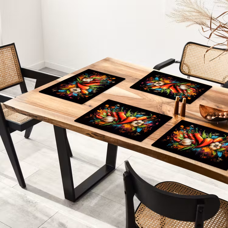 Tischset - Gemüse - Paprika - Knoblauch - Graffiti - Farbe - Bunt - 6 Stück — 4