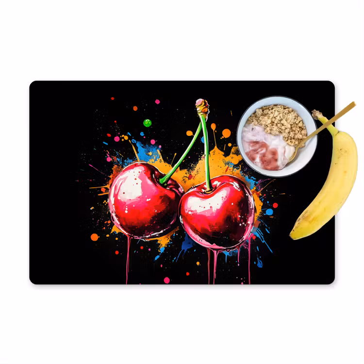 Tischset - Kirschen - Obst - Graffiti - Farbe - Abstrakt - Modern - Farbenfroh - 6 Stück — 1
