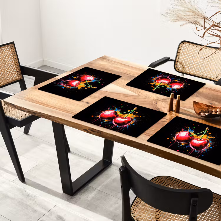 Tischset - Kirschen - Obst - Graffiti - Farbe - Abstrakt - Modern - Farbenfroh - 6 Stück — 4
