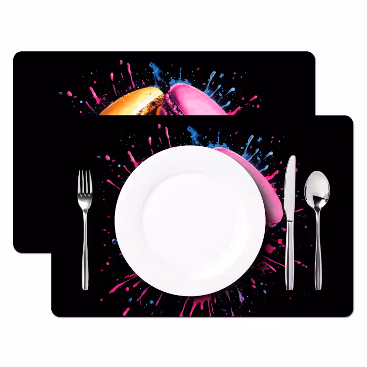 Tischset - Makronen - Dessert - Graffiti - Bunt - Rosa - Blau - Gelb - 6 Stück — 2