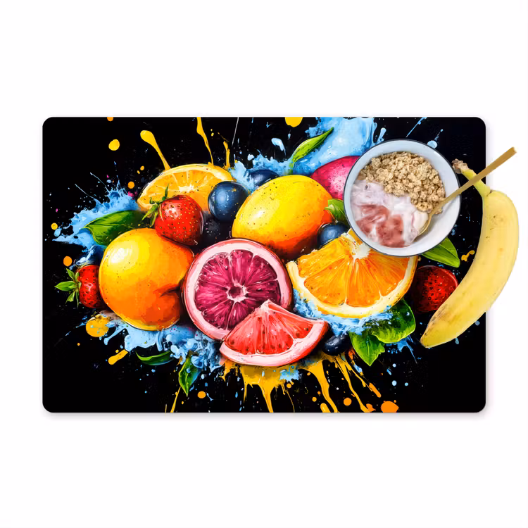 Tischset - Obst - Graffiti - Bunt - Orange - Erdbeere - Abstrakt - 6 Stück — 1