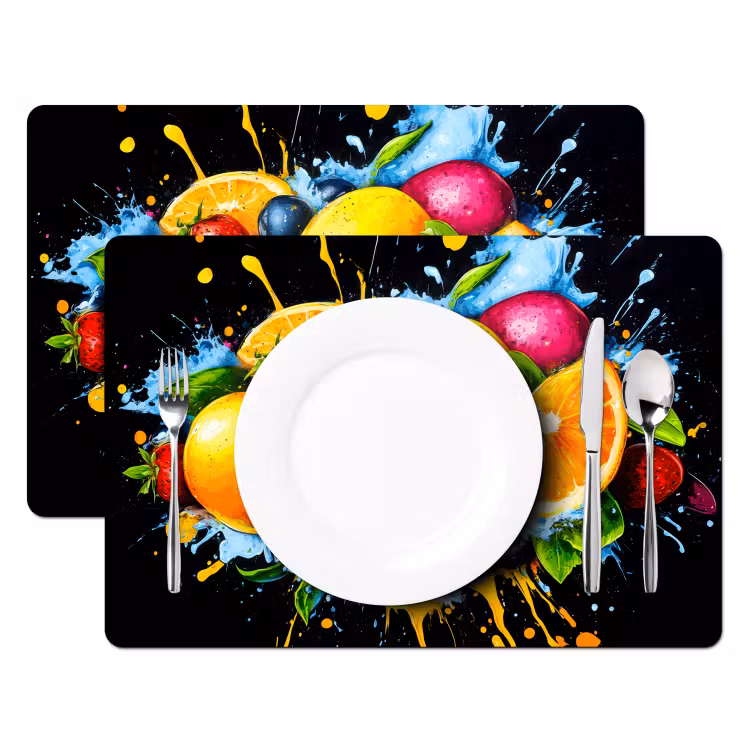 Tischset - Obst - Graffiti - Bunt - Orange - Erdbeere - Abstrakt - 6 Stück — 2