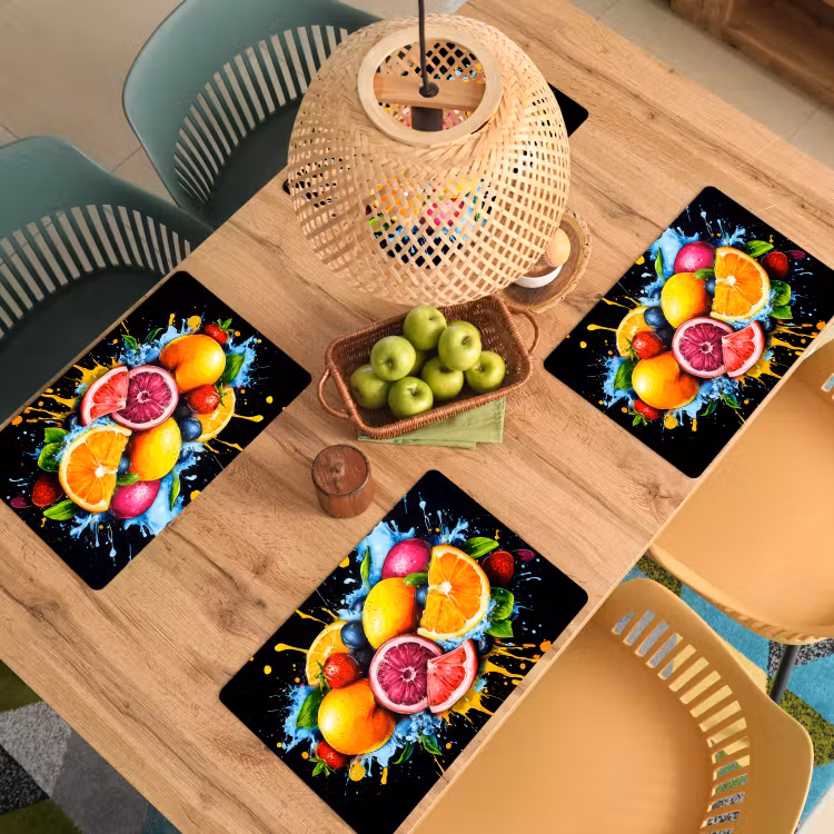 Tischset - Obst - Graffiti - Bunt - Orange - Erdbeere - Abstrakt - 6 Stück — 3