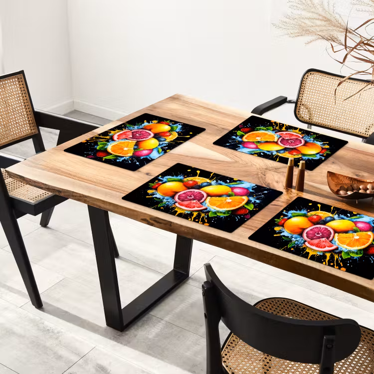Tischset - Obst - Graffiti - Bunt - Orange - Erdbeere - Abstrakt - 6 Stück — 4