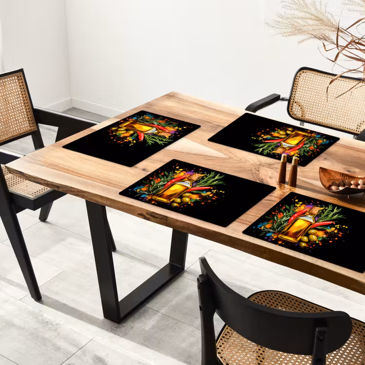 Tischset - Olivenöl - Graffiti - Pfeffer - Oliven - Modern - 6 Stück — 4