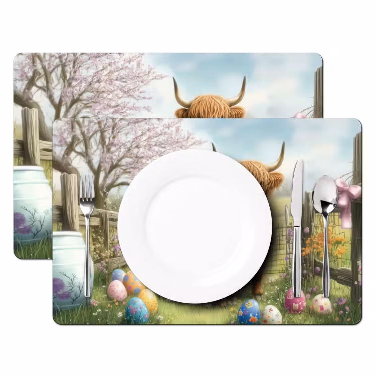 Tischset - 6 Stück - Schottische Highlander - Ostereier - Frühling - 6 Stück — 2