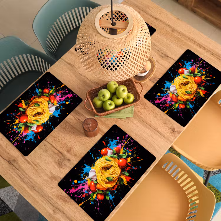 Tischset - Spaghetti - Graffiti - Farbe - Bunt - Lebensmittel - Modern - 6 Stück — 3