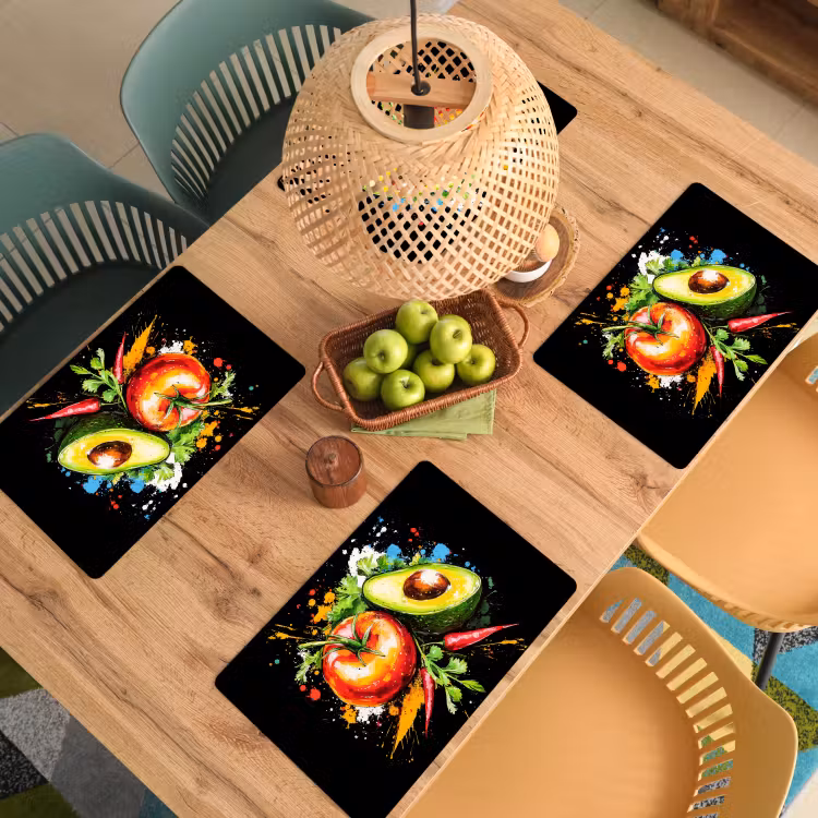 Tischset - Tomate - Avocado - Paprika - Graffiti - Farbe - Modern - 6 Stück — 3