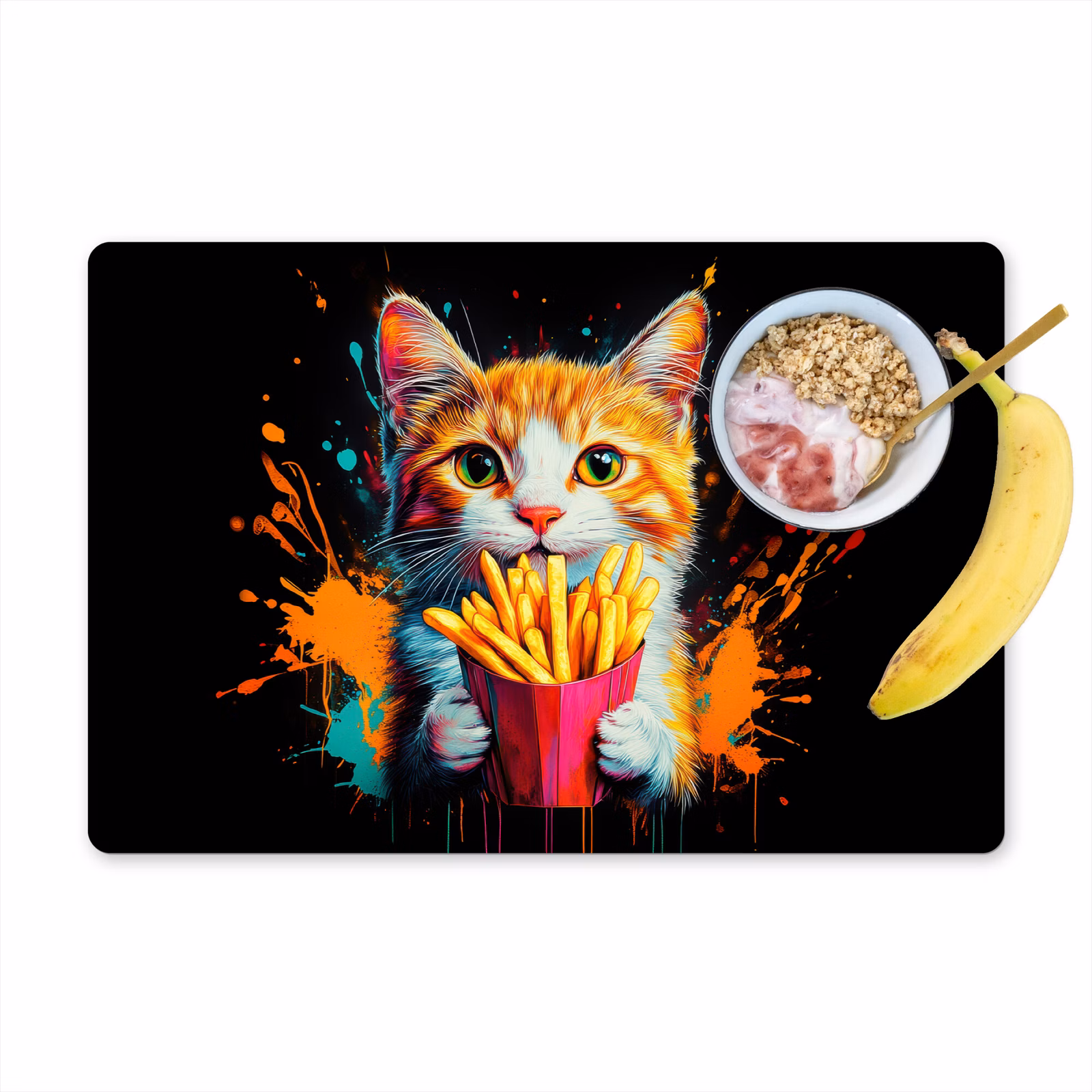 Tischset - Katze - Essen - Pommes frites - Graffiti - Abstrakt - 6 Stück — 1