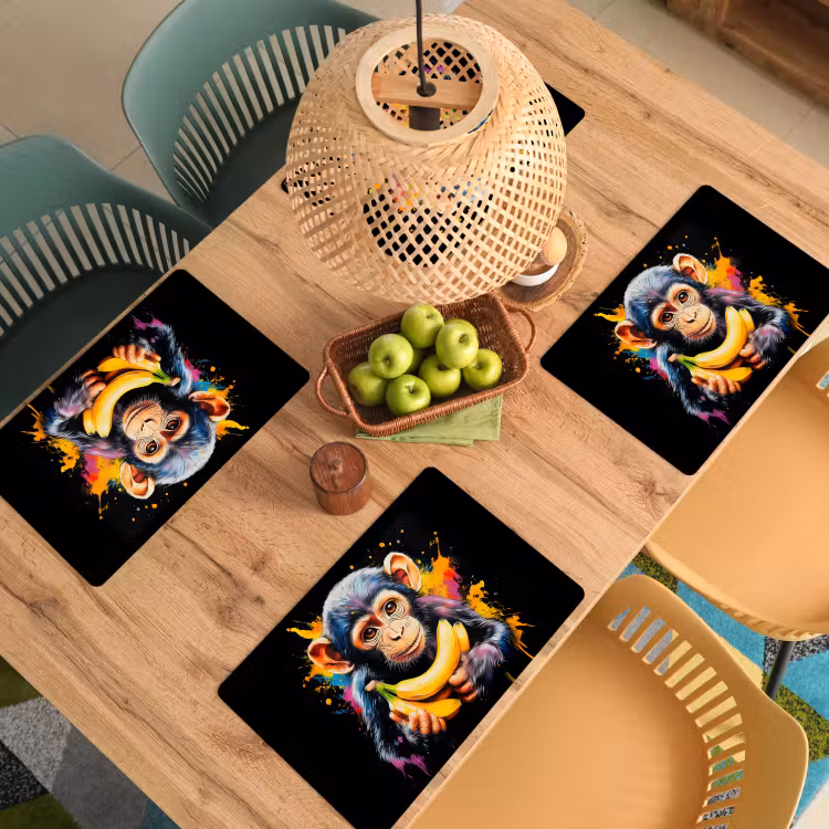 Tischset - Affe - Graffiti - Farbenfroh - Bananen - Modern - 6 Stück — 3