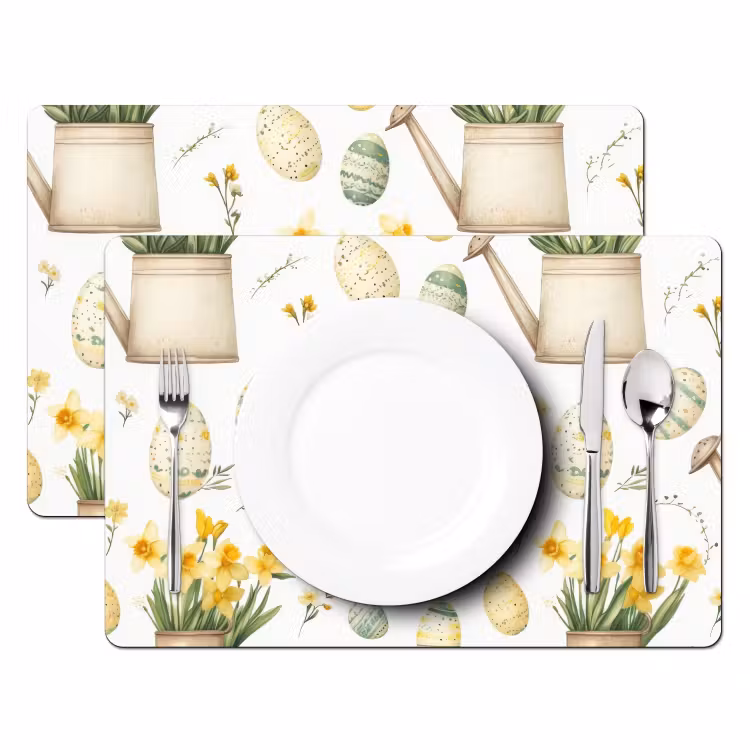 Tischset - 6 Stück - Gießkanne - Blumen - Eier - 6 Stück — 2