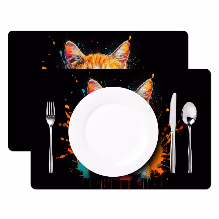 Tischset - Katze - Essen - Pommes frites - Graffiti - Abstrakt - 6 Stück — 2