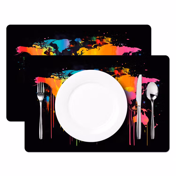 Tischset - Weltkarte - Farbe - Bunt - Graffiti - Welt - 6 Stück — 2