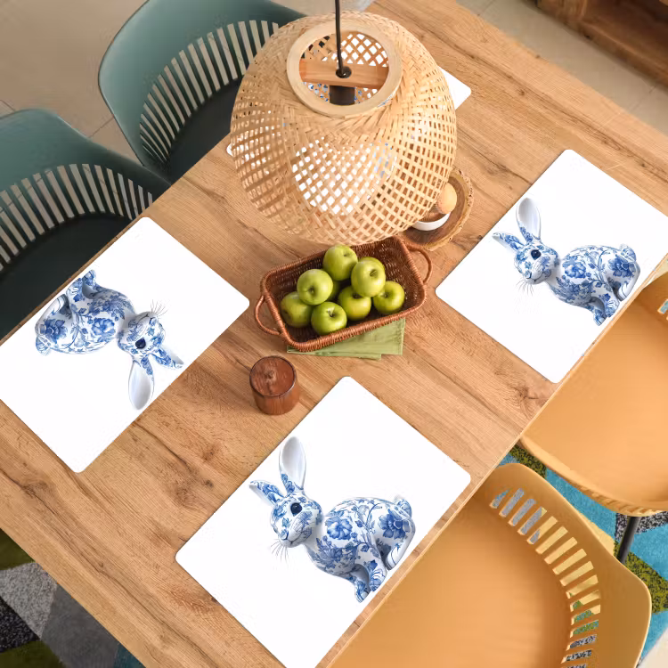 Tischset - 6 Stück - Delfter Blau - Kleines Kaninchen - Weiß - 6 Stück — 3