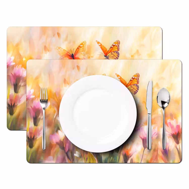 Tischset - Schmetterlinge - Orange - Blumen — 2