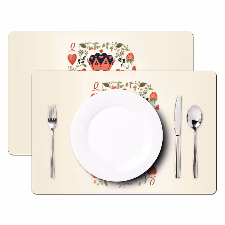 Tischset - Spielkarte - Herzkönigin - Blumen - Herzen - 6 Stück — 2