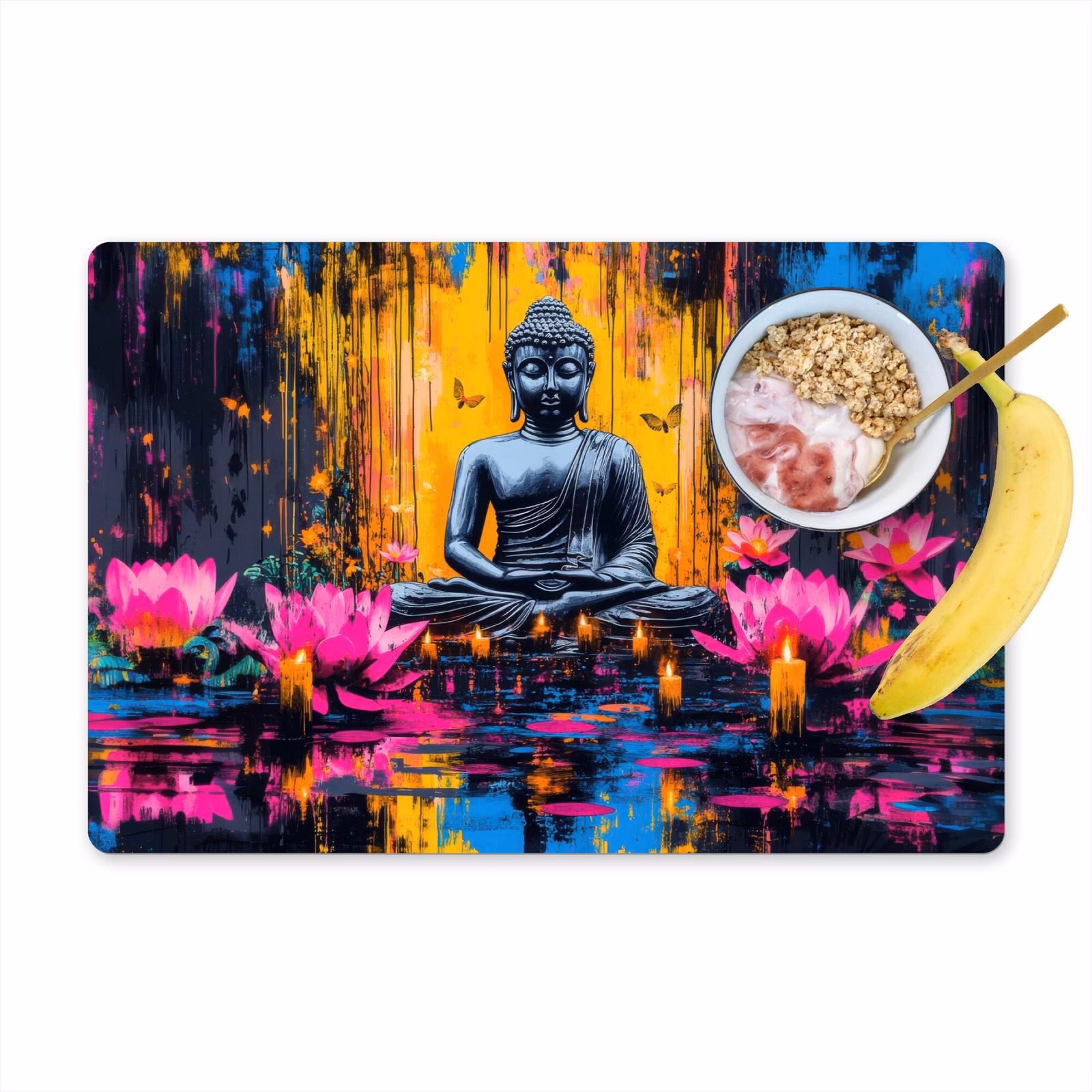Tischset - Buddha - Blumen - Kerzen - Gelb - 6 Stück — 1