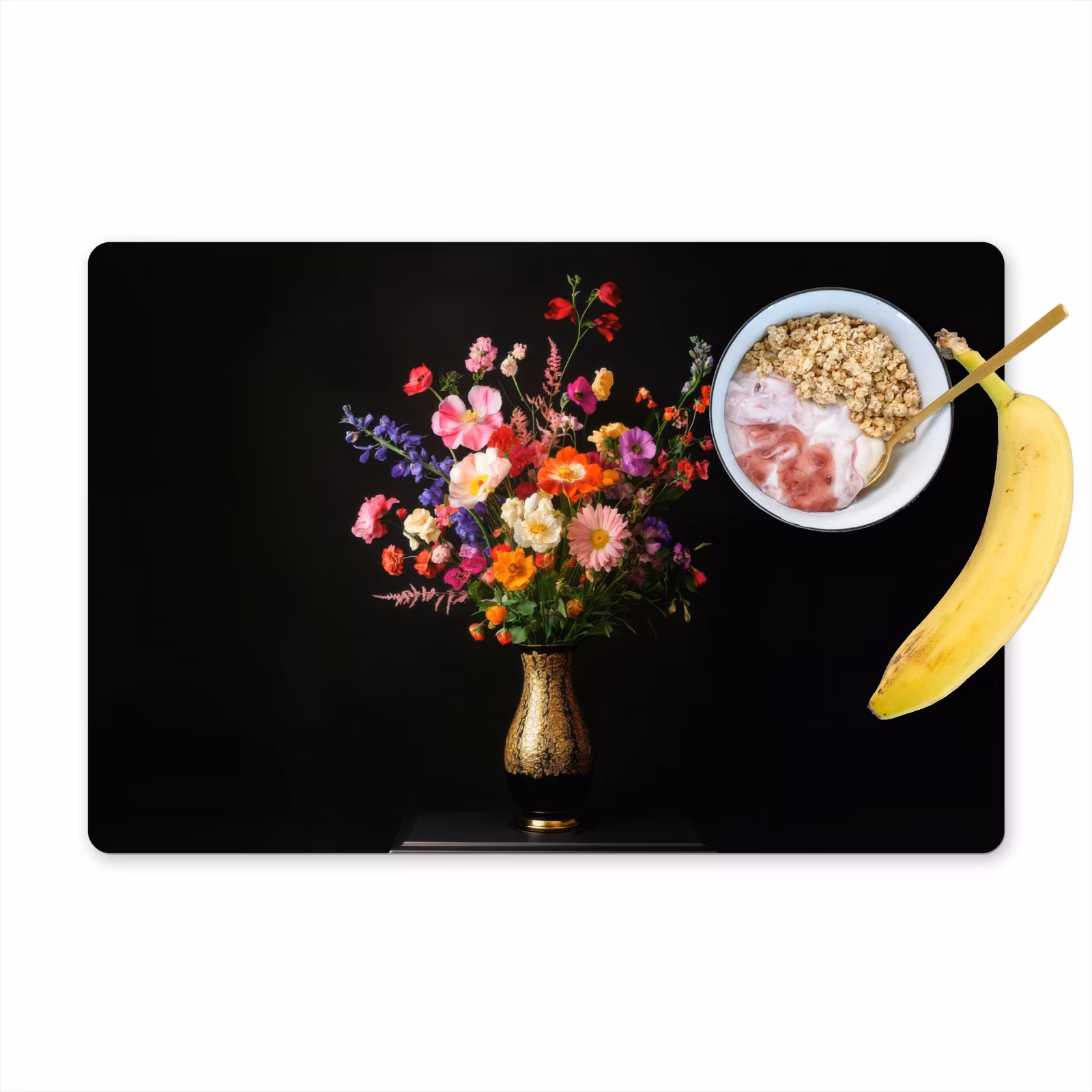 Tischset - Bunt - Blumenstrauß - Vase - Gold — 1