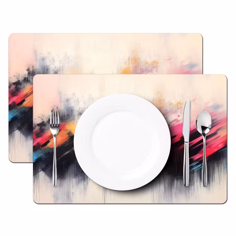 Tischset - Dynamisch - Abstrakt - Farbenfroh - Schwarz - 6 Stück — 2