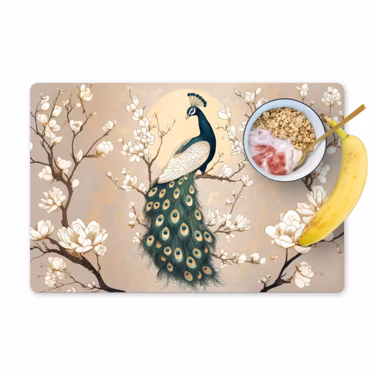 Tischset - Pfau - Zweig - Blumen — 1