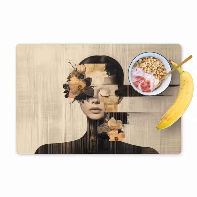 Tischset - Gesicht - Blumen - Schwarz - Frau — 1