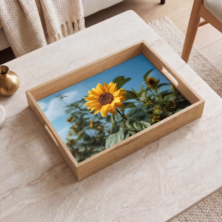 Tablett - Sonnenblumen - Strahlend blauer Himmel - Gras — 2