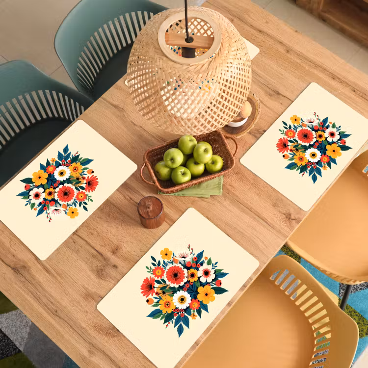 Tischset - Blumenstrauß - Blätter - Illustration - Farbenfroh - 6 Stück — 3