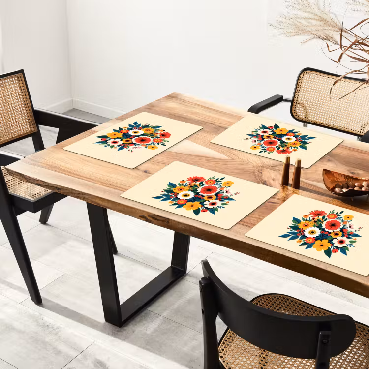 Tischset - Blumenstrauß - Blätter - Illustration - Farbenfroh - 6 Stück — 4