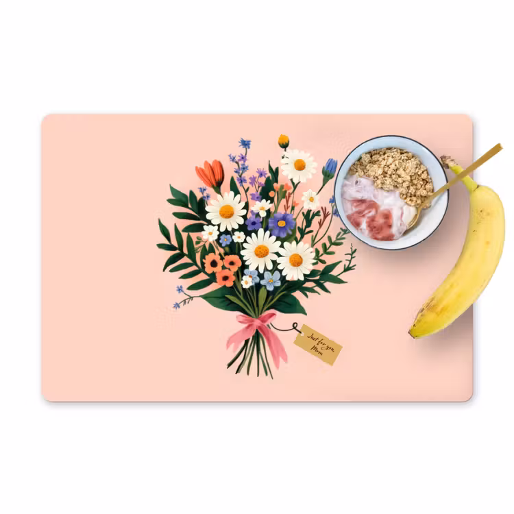 Tischset - Gänseblümchen - Strauß - Schleife - Rosa — 1