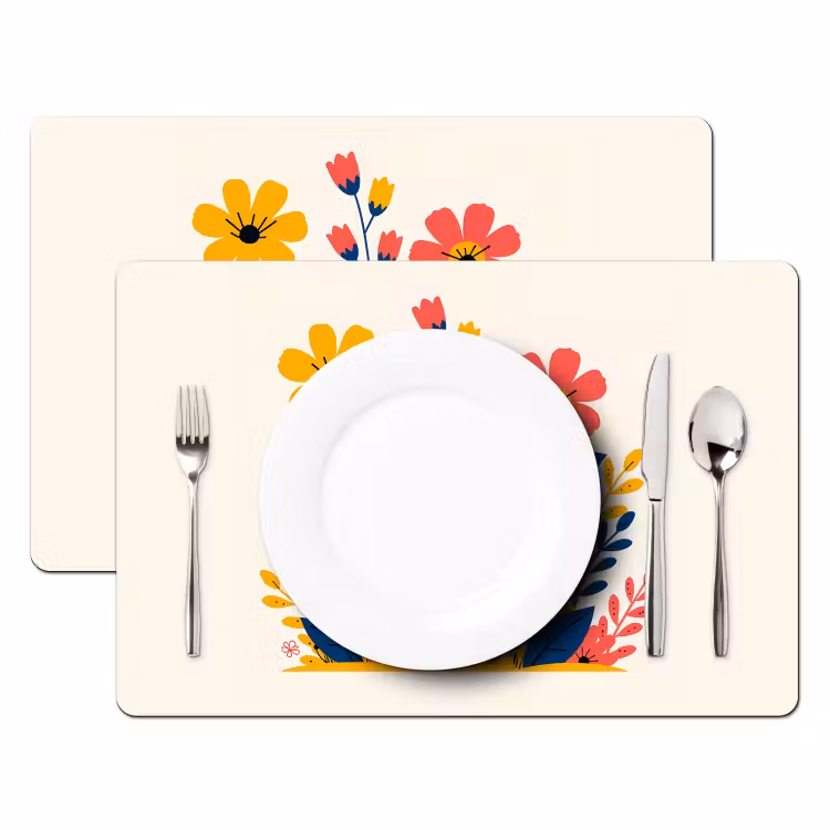 Tischset - Illustration - Blumen - Blätter - Rosa - 6 Stück — 2