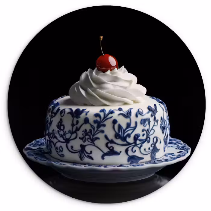 Runde Bilder - Torte - Schlagsahne - Kirsche - Teller - Delfter Blau