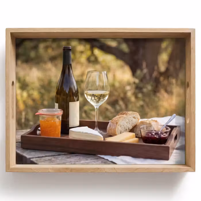 Tablett - Picknick - Wein - Käsetafel