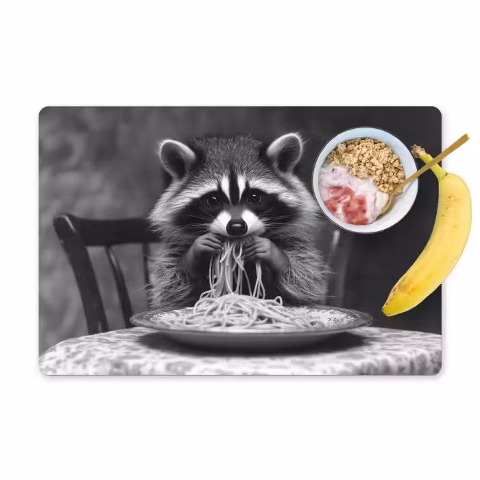 Tischset - Waschbär - Niedlich - Pasta - Tischtuch - Schwarz - Weiß - 6 Stück