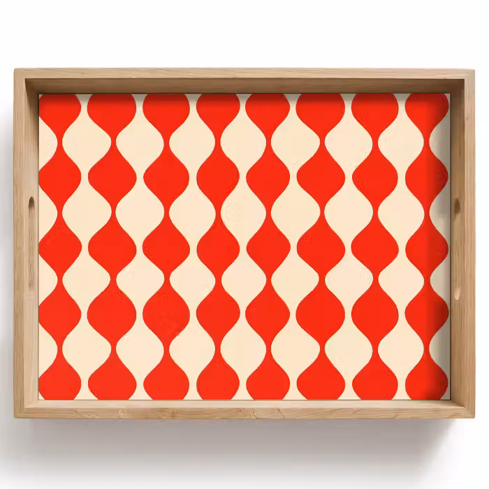 Tablett - Wellenförmiges Muster - Retro - Rot - Beige