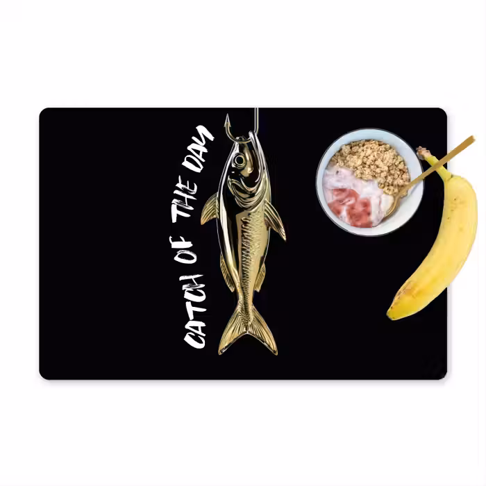 Tischset - Fisch - Schwarz - Gold - Text